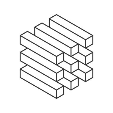 Küp logosu, geometrik vektör tasarımı. Tek renkli kutu logoti şirketi, izometrik çizgi biçiminde moda teknoloji amblemi.