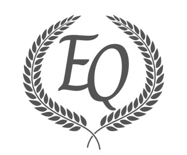 Baş harf E ve Q, EQ monogram logo tasarımı ve defne çelengi. Kaligrafi yazı tipli lüks amblem.