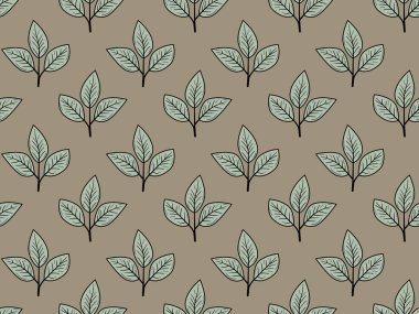 El çizimi çiçek desenli vektör tasarımı. Bitki ve yaprak ile basit bir süs. Kumaş baskı kumaşı.