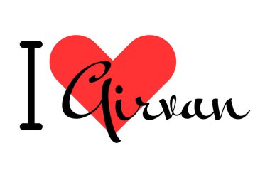 Girvan 'ı seviyorum, Birleşik Krallık' ı. Kırmızı kalpli el yazısıyla yazılmış mektuplar. Vektör illüstrasyonu, modern tasarım