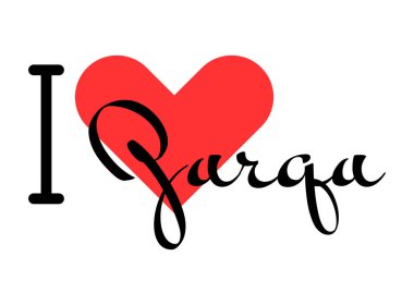 Zerkava 'yı seviyorum, Ürdün' ü. Kırmızı kalpli el yazısıyla yazılmış mektuplar. Vektör illüstrasyonu, modern tasarım