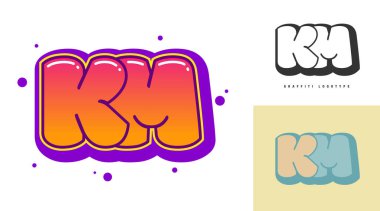 Festival veya parti için KM logosu tasarımı. K ve M harflerinin baş harfi grafiti tarzında. Yazı tipi tipografisinin yaratıcı modern harfleri. Çocukların trend logoti ya da kimliği.