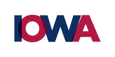 Iowa, ABD tipografi sloganı. Baskı ve web ürünleri için grafik şehir harfleriyle Amerika logosu.
