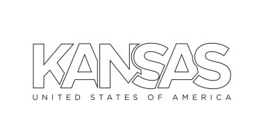 Kansas, ABD tipografi sloganı. Baskı ve web ürünleri için grafik şehir harfleriyle Amerika logosu.