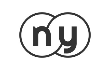 Ana hatları yuvarlak ve harflerle New York şirketinin amblemi. Marka kimliği için birleşmiş iki dairenin logo şablonu, logotip. Vektör Sonsuzluk sembolü
