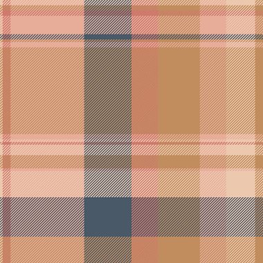 Paketleme kontrol tekstil deseni, mobilya vektörü dikişsiz kumaş. Turuncu ve pastel renklerde ekose desenli arkaplan.