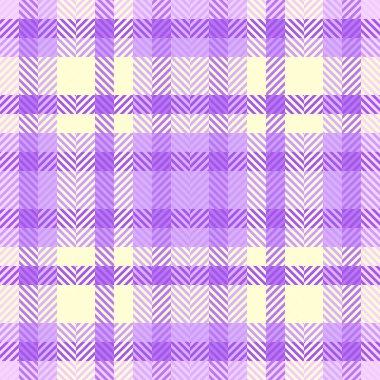 Arkaplan tartan vektörünü gevşet, tekstil dokusu desenini dağıt. Menekşe ve açık renk paletinde satır dikişsiz kumaş ekose denetimi.