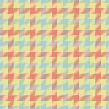 Paketleme tartan arka plan ekoseli, seyrek, dikişsiz tekstil. Kostüm, sarı ve açık renk paletinde vektör kumaşı dokusunu kontrol et.