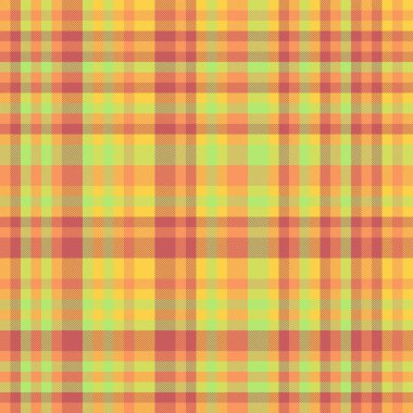 İş desenli arka plan dokusu, yakın plan tartan vektör ekoseli. Perde kontrolü. Turuncu ve sarı renk paleti ile kusursuz kumaş..