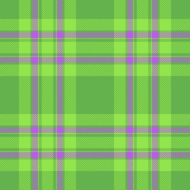 Dairenin dikişsiz ekoseli arka planı, dingin kumaş kontrol dokusu. Tekstil desenli tartanı yeşil ve mor renk paletiyle bitir.