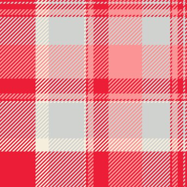 Otel tekstil dikişsiz ekose, mozaik tartan desenli kumaş. Kırmızı ve açık gri renk paletinde taşıyıcı dokusunu kontrol et.