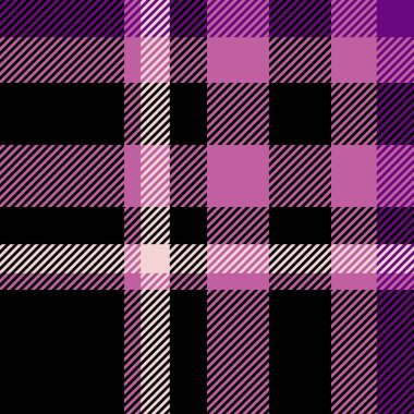 Örnek kumaş kontrolü arka plan, Ekim doku vektör tekstili. Siyah ve pembe renk paletinde ekose desenli tartan desenli ekoseyi davet et.