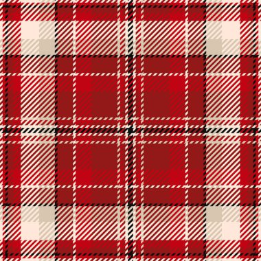 Makine kumaşı pürüzsüz arka plan, yay desenli tekstil dokusu. Fibröz vektör tartan ekoseyi kırmızı ve antika beyaz renk paletiyle kontrol et.