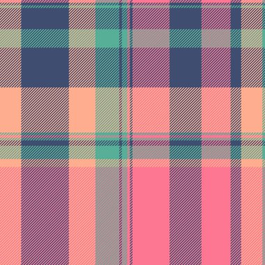 Ev yapımı kumaş kontrolü, arka plan şekli tekstil vektörü. Kırmızı ve mavi renk paletinde yaz desenli, pürüzsüz desenli tartan.