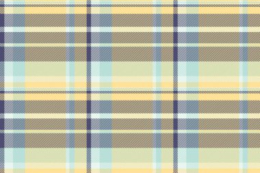 Ekoseli tartan geçmişini, doğuya özgü dikişsiz doku kontrolünü kutlayın. Kehribar ve mavi renk paletinde güzel vektör tekstil deseni.