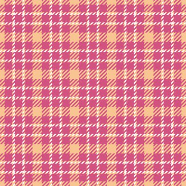Fransa kusursuz desenli tekstil, defter tartan vektör dokusu. Sahne kumaşı kontrol arkaplanı pembe ve turuncu renk paleti.