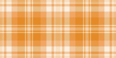 Tekstil desensiz paketleme, bebek ekose tartan arka planı. Turuncu ve kumlu kahverengi renk paleti ile sert vektör dokusu kontrolü.