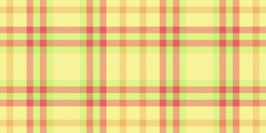 Yumuşaklık dokusu tekstil dikişsiz, keten kontrol arka plan vektörü. Piknik battaniyesi desenli ekose kumaş sarı ve kırmızı renk paleti.