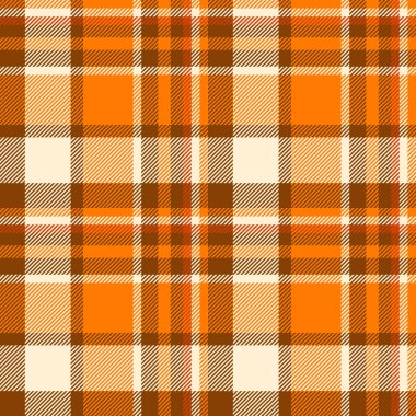 Mendil tartan kumaş ekose, İspanyol doku kontrolü vektörü. Turuncu ve parlak renk paletinde küçük desensiz tekstil arkaplanı.