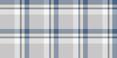 Yerdeki kumaş pürüzsüz, latin ekose arka plan tartanı. Podyum tekstil kontrol vektör dokusu gri ve mavi renk paletinde.
