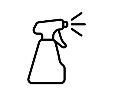 Temizlik şişesinde sprey spreyin spreyinin temiz bir simgesi. Su gazı enjektörü, dezenfeksiyon, hijyen serpintisi için imza aracı.