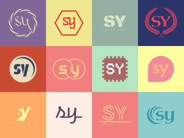 SY logo company template. Letter s and y logotype. Set different classic serif lettering and modern bold text with design elements. Initial font typography. clipart