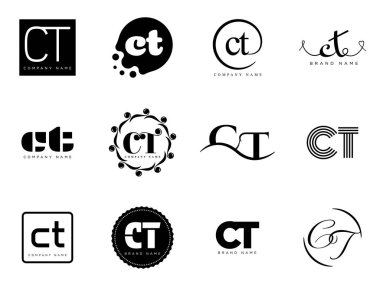 CT logo şirketi şablonu. C ve T harfi logoti. Tasarım elemanları ile farklı klasik serif harfleri ve modern kalın metin ayarla. İlk yazı tipi tipografisi.