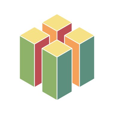 Küp logosu, geometrik vektör tasarımı. Kutu logoti şirketi, izometrik 3 boyutlu teknoloji amblemi.