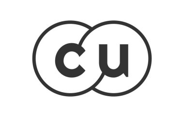 CU 'nun ana hatları ve harfleriyle birlikte şirket amblemi. Marka kimliği için birleşmiş iki dairenin logo şablonu, logotip. Vektör Sonsuzluk sembolü