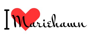 Mariehamn 'ı seviyorum, Finlandiya' yı. Kırmızı kalpli el yazısıyla yazılmış mektuplar. Vektör illüstrasyonu, modern tasarım