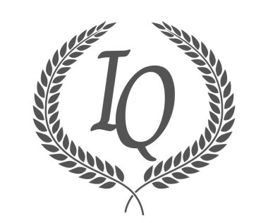 Birinci harf I ve Q, IQ logo tasarımı ve defne çelengi. Kaligrafi yazı tipli lüks amblem.