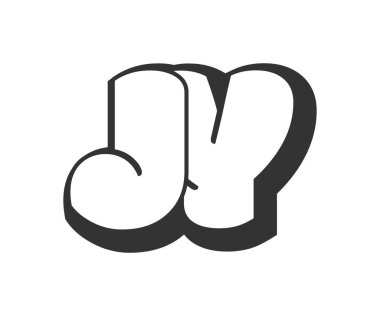 JY logosu, balon komedi harfleri, graffiti stili siyah beyaz siluet şeklinde yuvarlak. Festival partisi için moda anaokulu J ve Y harfi metin, kişisel baş harfleri, çocuklar funky prinky ve web.