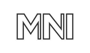 Güçlü ve modern kalın metinlerle MNI logo tasarım şablonu. Basit ve minimal tipografi içeren ilk tabanlı vektör logosu. Moda şirket kimliği.