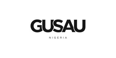 Gusau in the Nigeria emblem for print and web. Design features geometric style, vector illustration with bold typography in modern font. Graphic slogan lettering isolated on white background. clipart