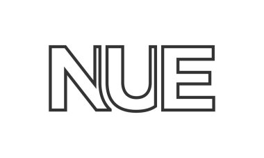 NUE logo tasarım şablonu güçlü ve modern kalın metinlerle. Basit ve minimal tipografi içeren ilk tabanlı vektör logosu. Moda şirket kimliği.