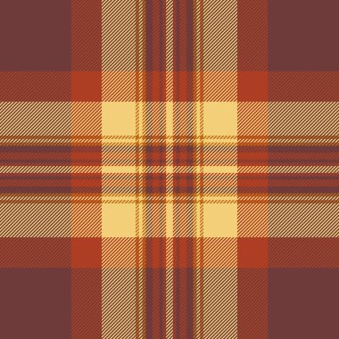 Modern arka plan tekstil ekoseli, kumaş dikişsiz tartan vektörü. Livingroom desen kırmızı ve kehribar renk paleti kumaş dokusu kontrol.