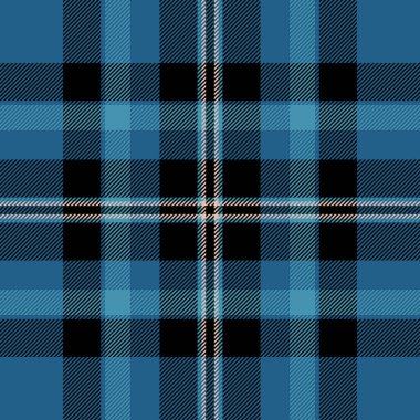 İrlanda tartan desenli, kurdele desenli, dikişsiz tekstil. Cyan ve siyah renk paletinde bebek arkaplan ekoseli vektör kumaşı.