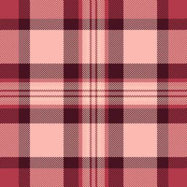 Klasik kontrol kumaş arka plan, yol dokusu tekstili. Işık ve kırmızı renk paletinde doğrusal dikişsiz tartan vektör ekoseli.