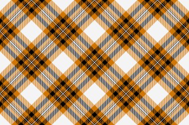 Turuncu ve beyaz renklerde arkaplan kumaşı dikişsiz ekoseli tekstil dokusu vektör kontrol deseni.
