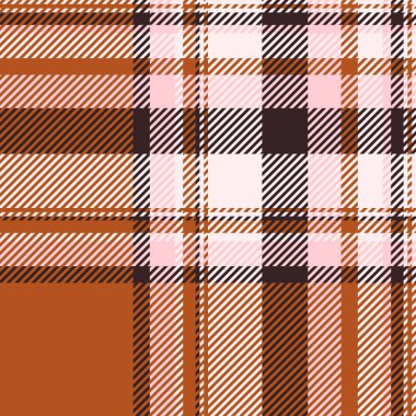 Hediye kâğıdı, ekose kumaş, yorgan örtü kumaşı, dikişsiz. Turuncu ve beyaz renk paletinde yazdırma arkaplan dokusu tartan vektörü.