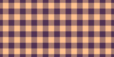 Pembe desenli vektör arkaplanı, ekose kontrolün kusursuz olmasını kutla. Dergi dokusu, mor ve turuncu renk paletinde kumaş ekoseli..