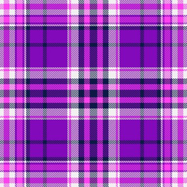 Açık vektör dokusu ekoseli, tartan desenli ürün tekstili. Kurdele kontrol arkaplan kumaş pürüzsüz mor ve beyaz renk paleti.