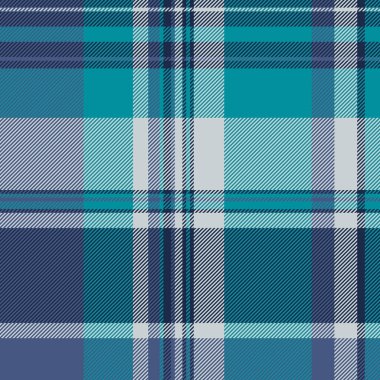 Kıvrımlı, ekoseli kumaş dokusu, şablon kumaş vektörünü kontrol ediyor. Cyan ve koyu renk paletinde hobi tartan tekstil geçmiş kontrolü.