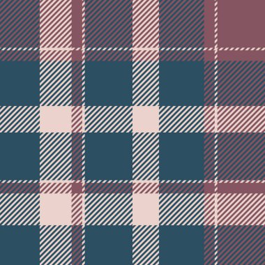 Serene tartan ekose vektör, canlı tekstil kumaş dikişsiz. Cyan ve kırmızı renk paletinde şekil dokusu kontrolü.