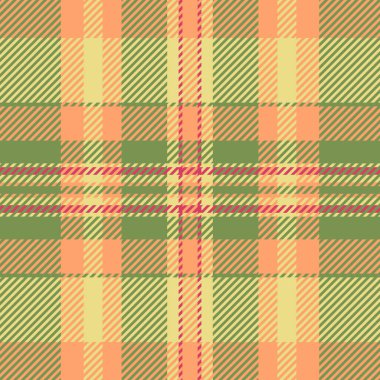 Konforlu tartan vektör tekstili, gurur desensiz doku. Yeşil ve turuncu renk paletinde şenlikli ekose kumaş arka plan kontrolü.