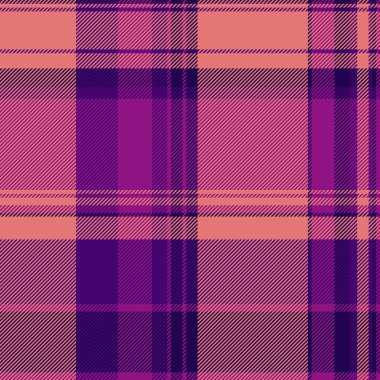 Modern tekstil desenli ekose, lifli kontrol vektör arkaplanı. Keten kumaş tartan deseni, kırmızı ve morumsu renklerde pürüzsüz..