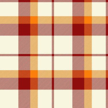 Ekoseli ekoseli ekoseyi hasat et, kusursuz tartan arkaplanı kontrol et. Bej ve kırmızı renk paletinde tekstil dokusunu kontrol eder.