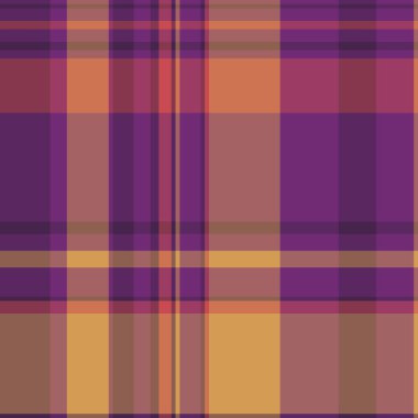 Garip doku kontrolü vektörü, kusursuz kumaş deseni. Paçavra kumaş arka plan ekoseli mor ve kırmızı renk paleti.