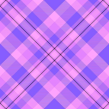 Fabrika kumaş vektörü pürüzsüz, giysi deseni ekose. Mor ve çivit renk paletinde resim tartan desenleri kontrol et.