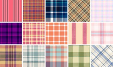 Moda renk paleti ile geometrik kontrol desenleri içeren şık bir ekose koleksiyonu. Tekstil, kumaş ve duvar kâğıdı için mükemmel. Her modaya uygun İskoç ya da kırsal bir dokunuş ekliyor..